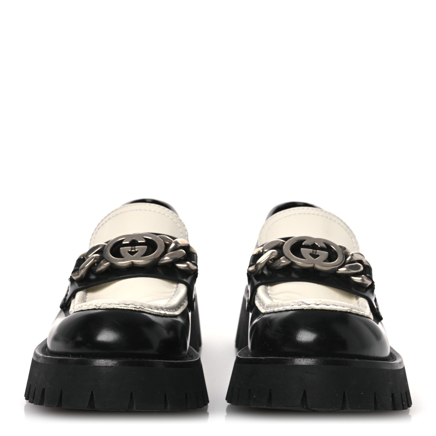 Cordovan Lux Womens Interlocking G Platform Lug Sole Loafers 36 Black Off White