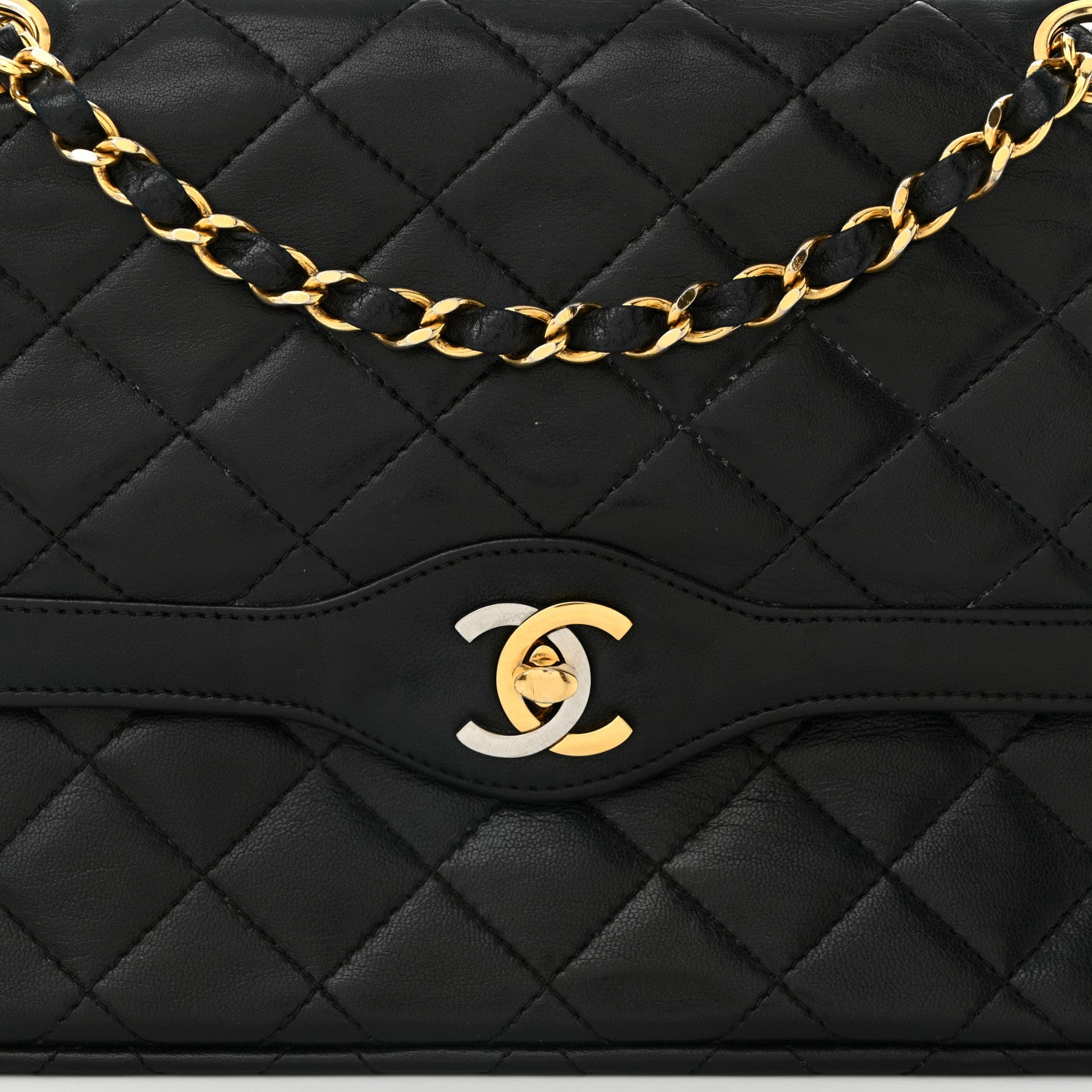 Lambskin Quilted Medium Double Flap Bag Black