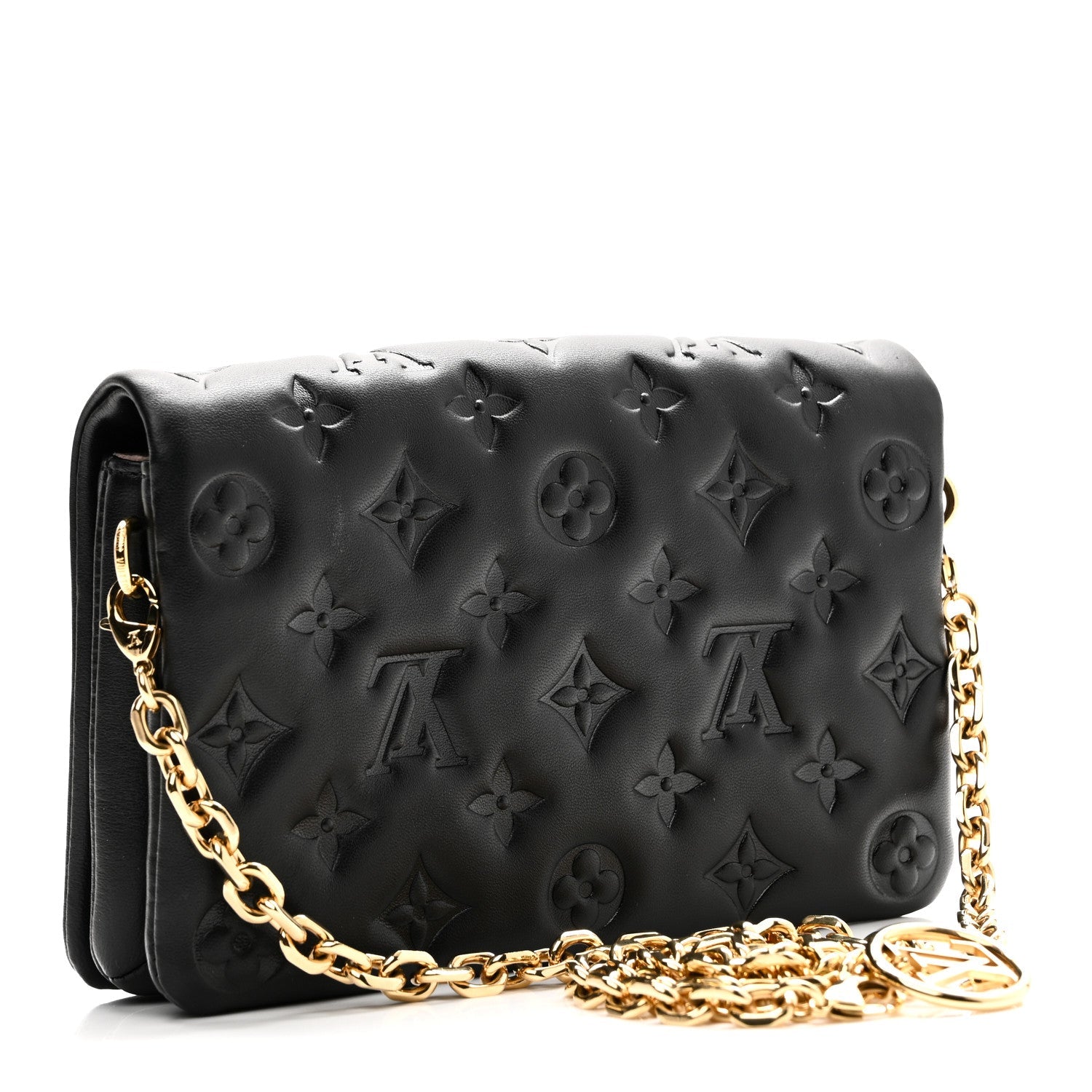 Lambskin Embossed Monogram Pochette Coussin Black