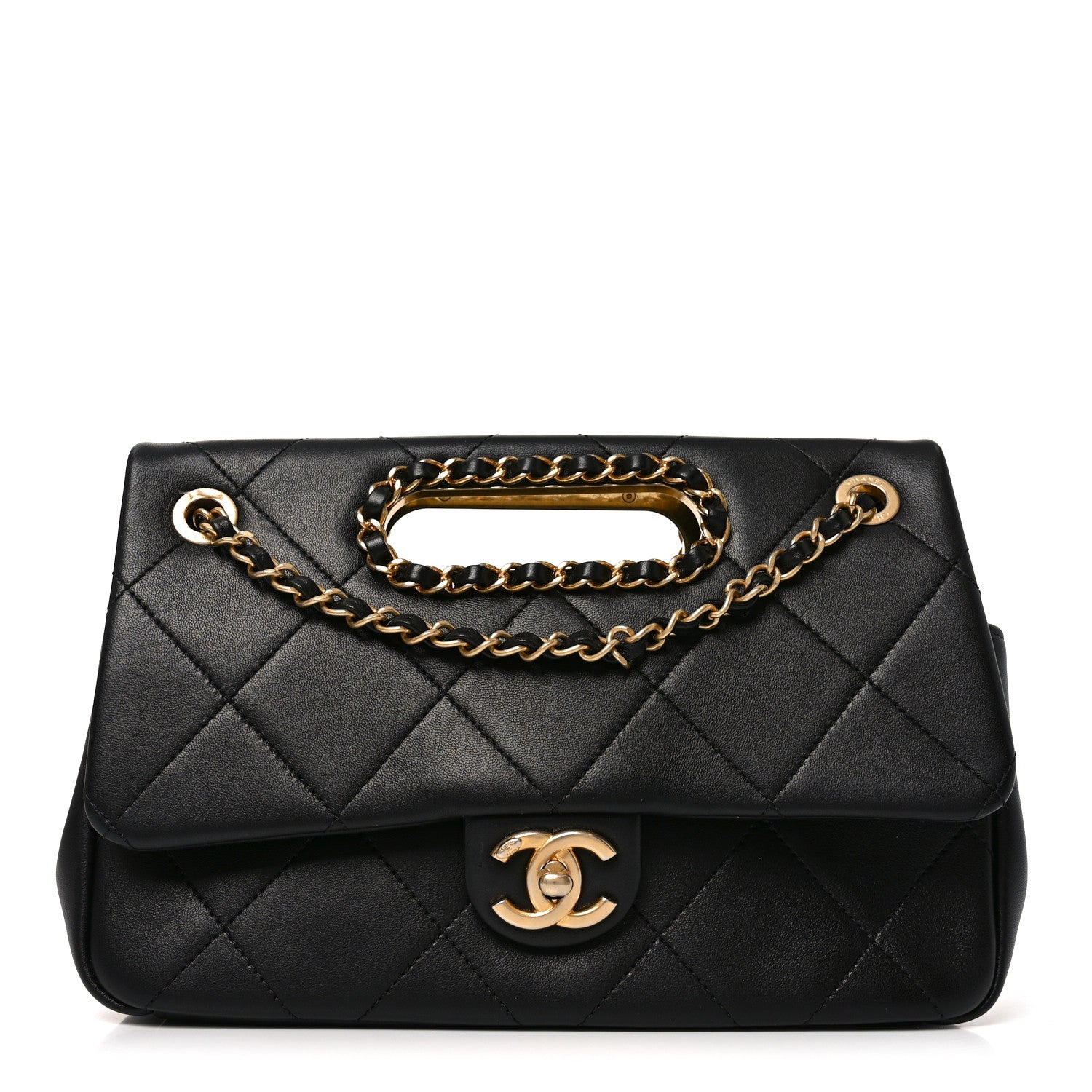 Lambskin Small Chain Handle Flap Bag Black