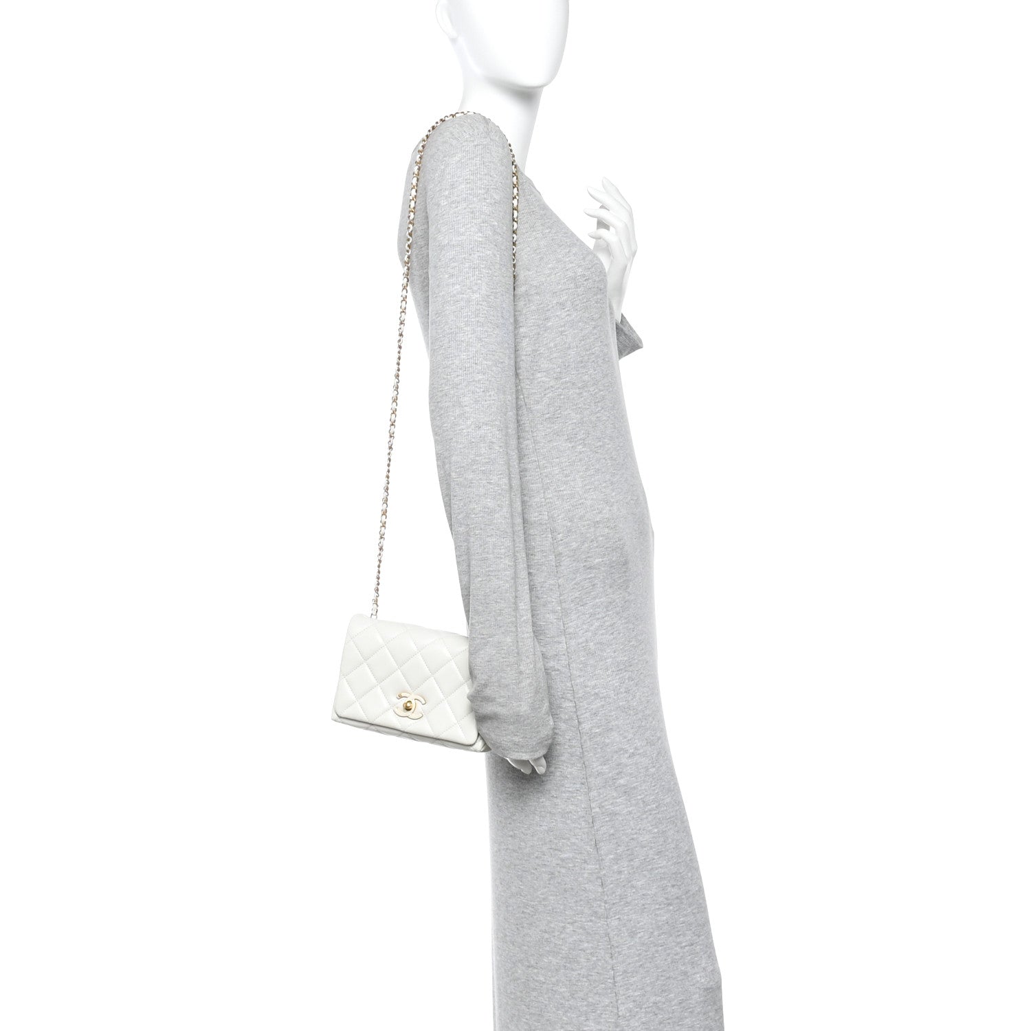 Shiny Lambskin Quilted Enamel CC Small Flap White