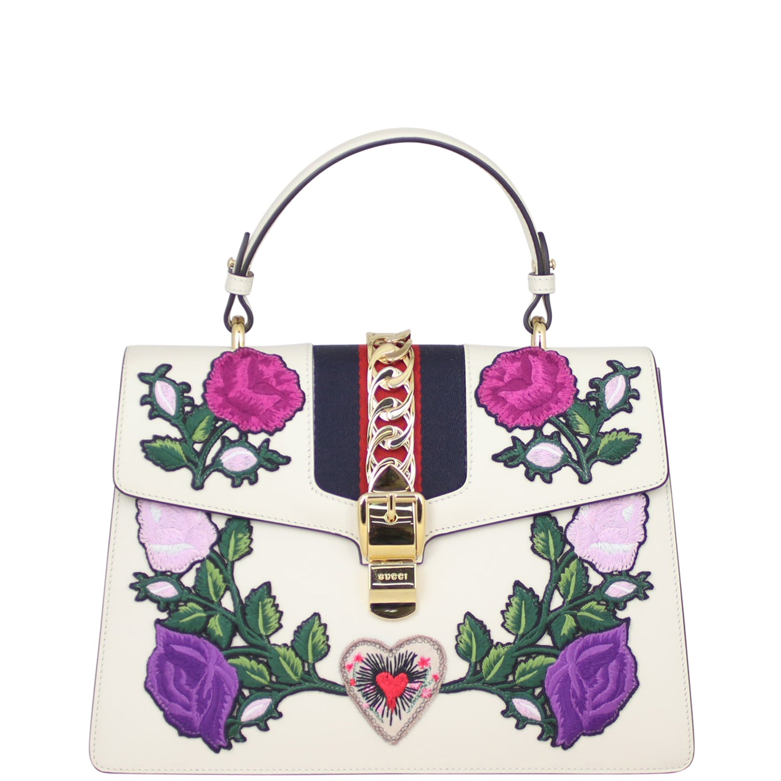 Gucci Sylvie Embroidered Top Handle Medium Bag