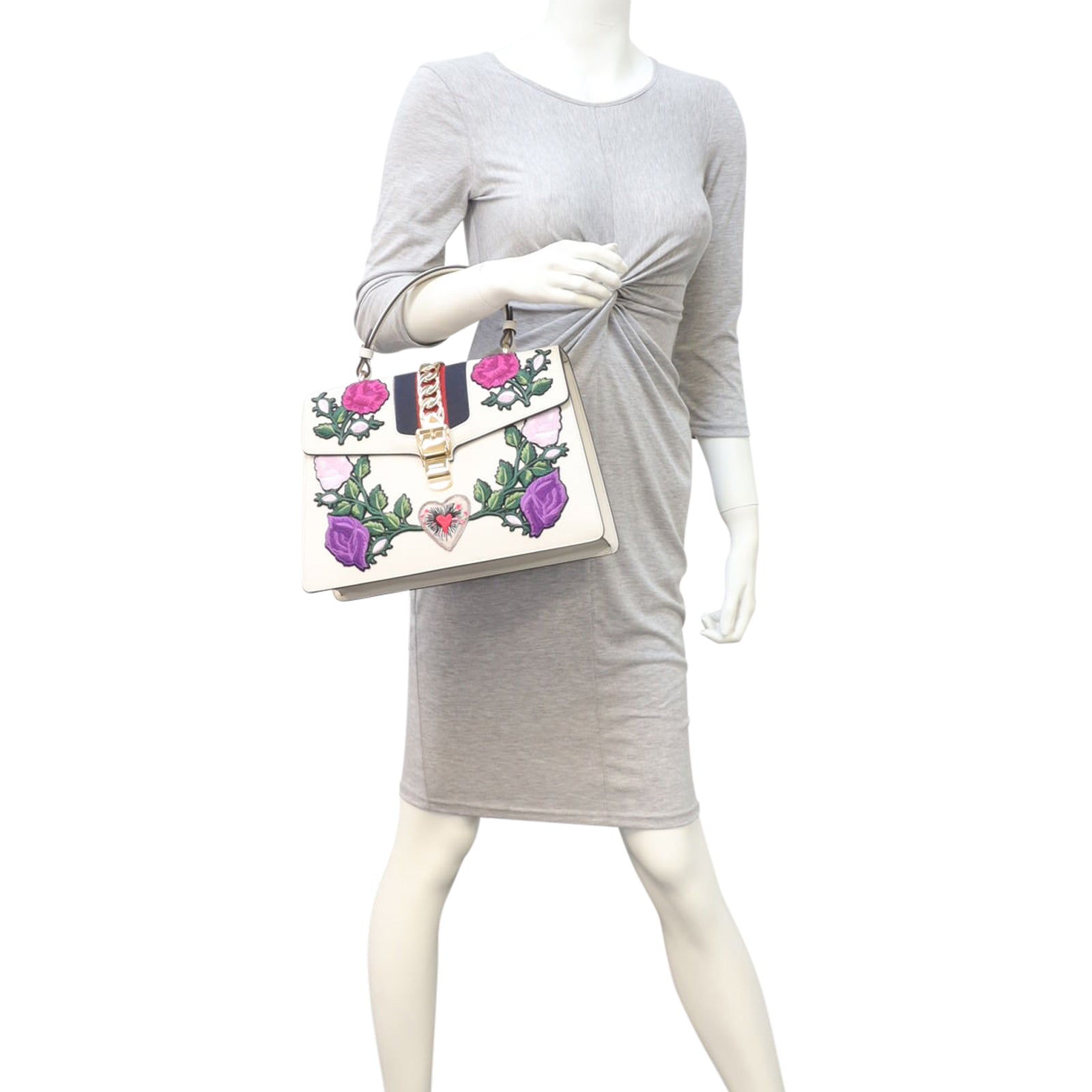 Gucci Sylvie Embroidered Top Handle Medium Bag