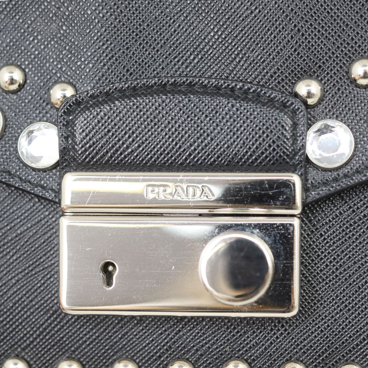 Prada Saffiano Lux Sound Crystal Studded Crossbody