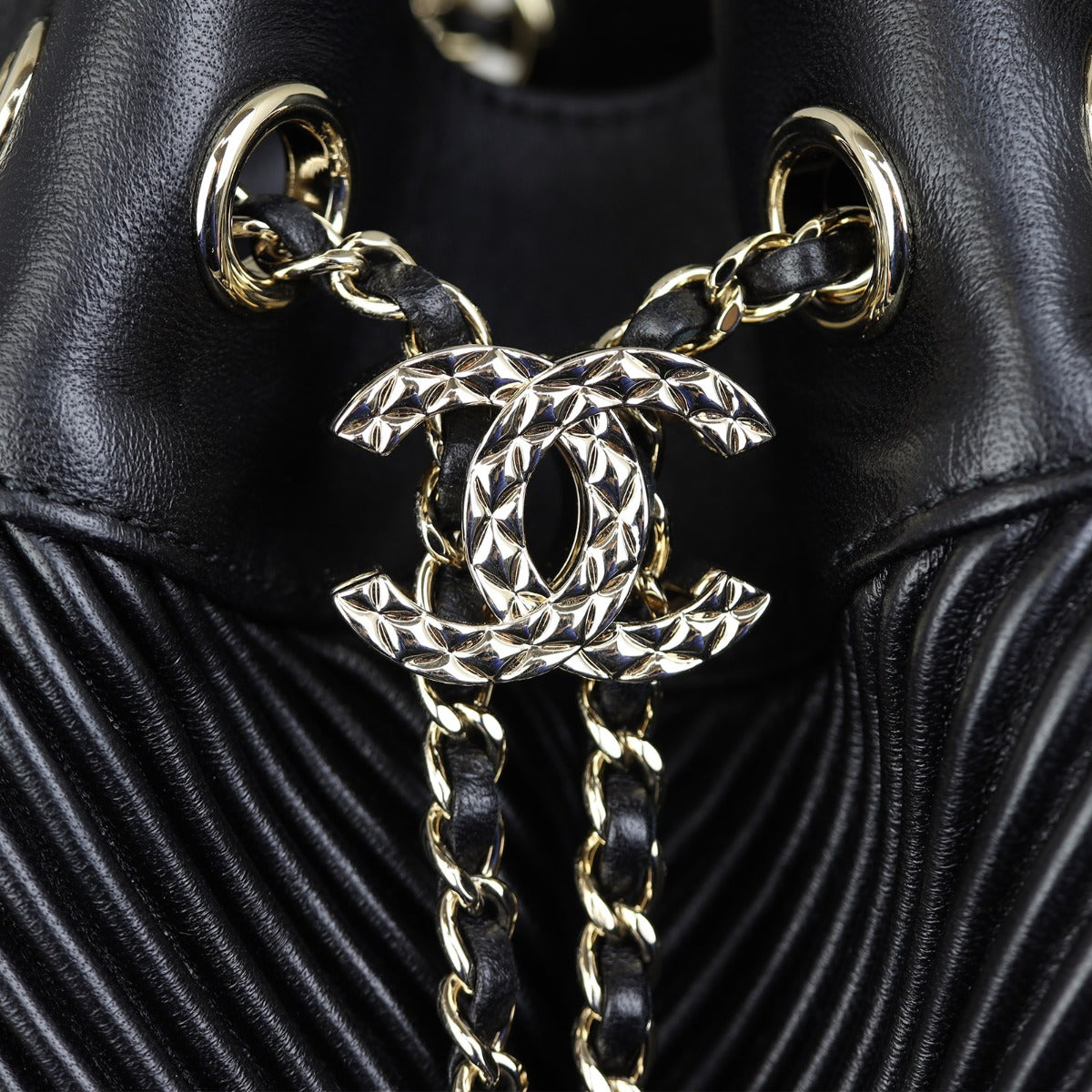 Chanel Drawstring Bucket Bag Chevron