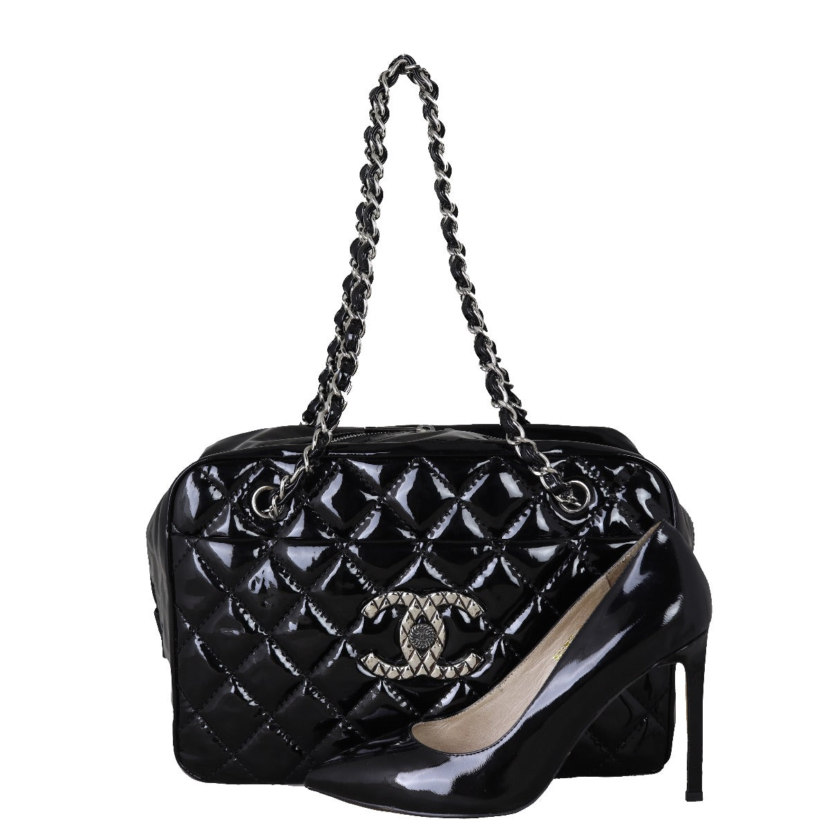 Chanel Brilliant Patent Camera Bag Large | Silver Hardware