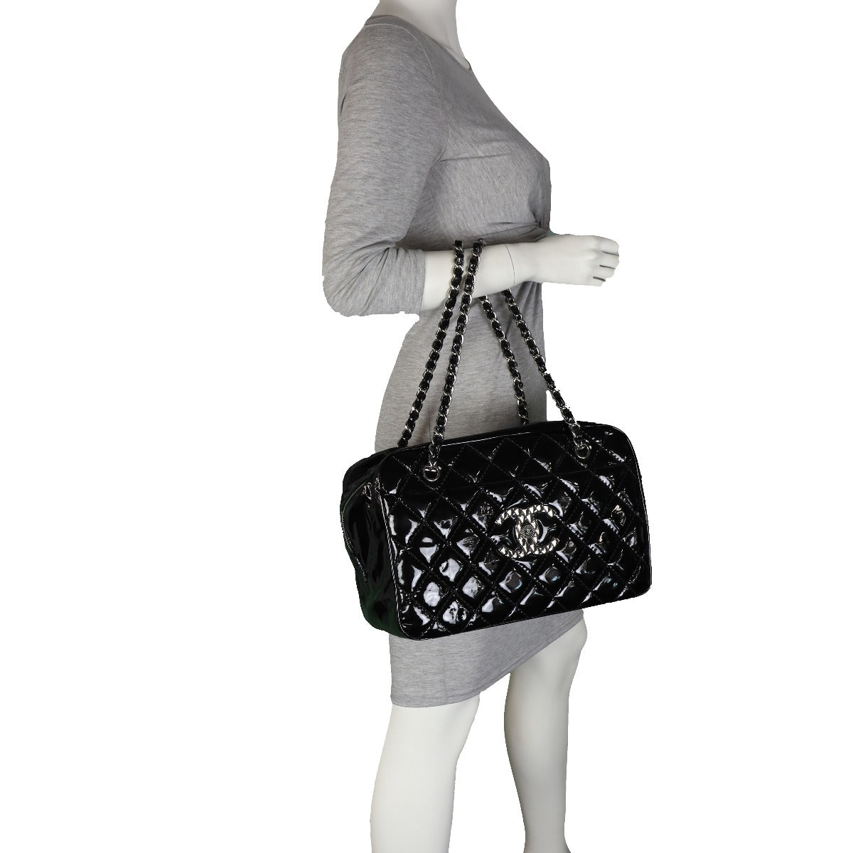 Chanel Brilliant Patent Camera Bag Large | Silver Hardware