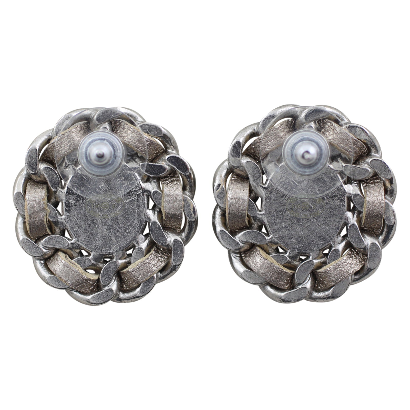 Chanel CC Leather Woven Chain Earrings