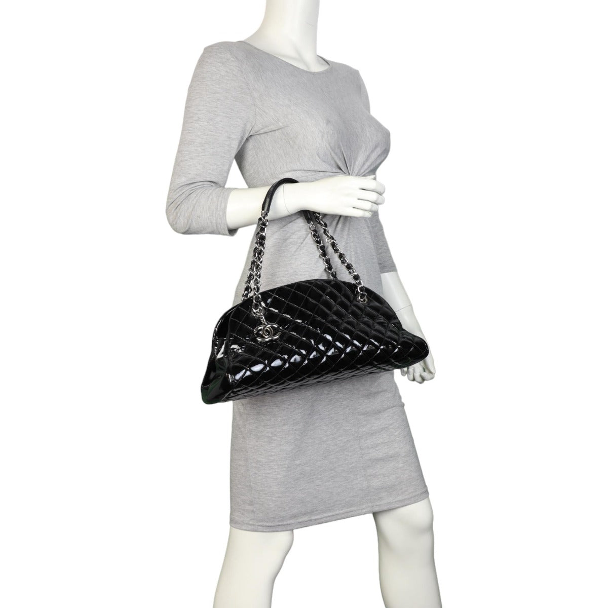 Chanel Just Mademoiselle Bowler Bag Medium Patent | Black