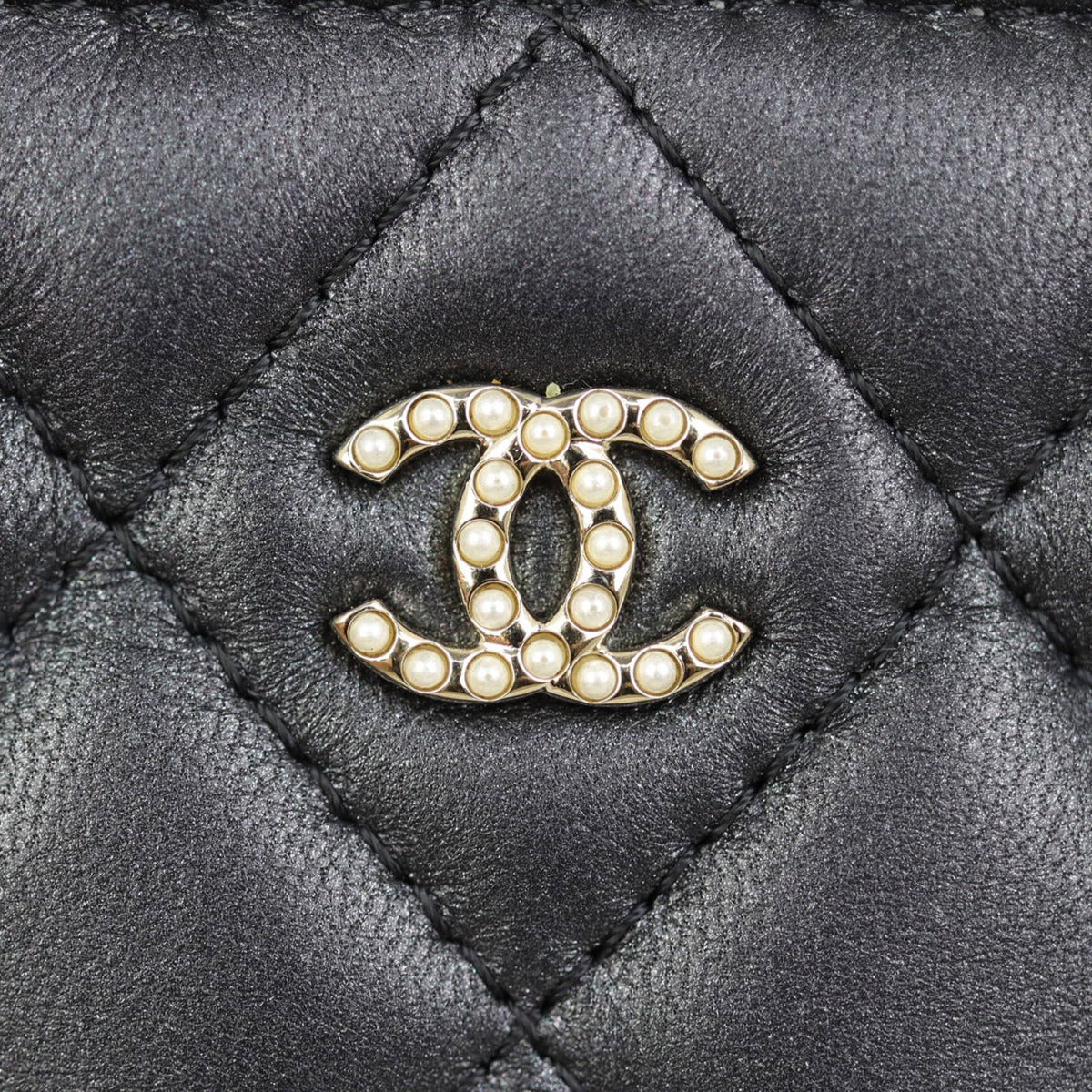Chanel CC Double Zip Clutch with Pearl Chain