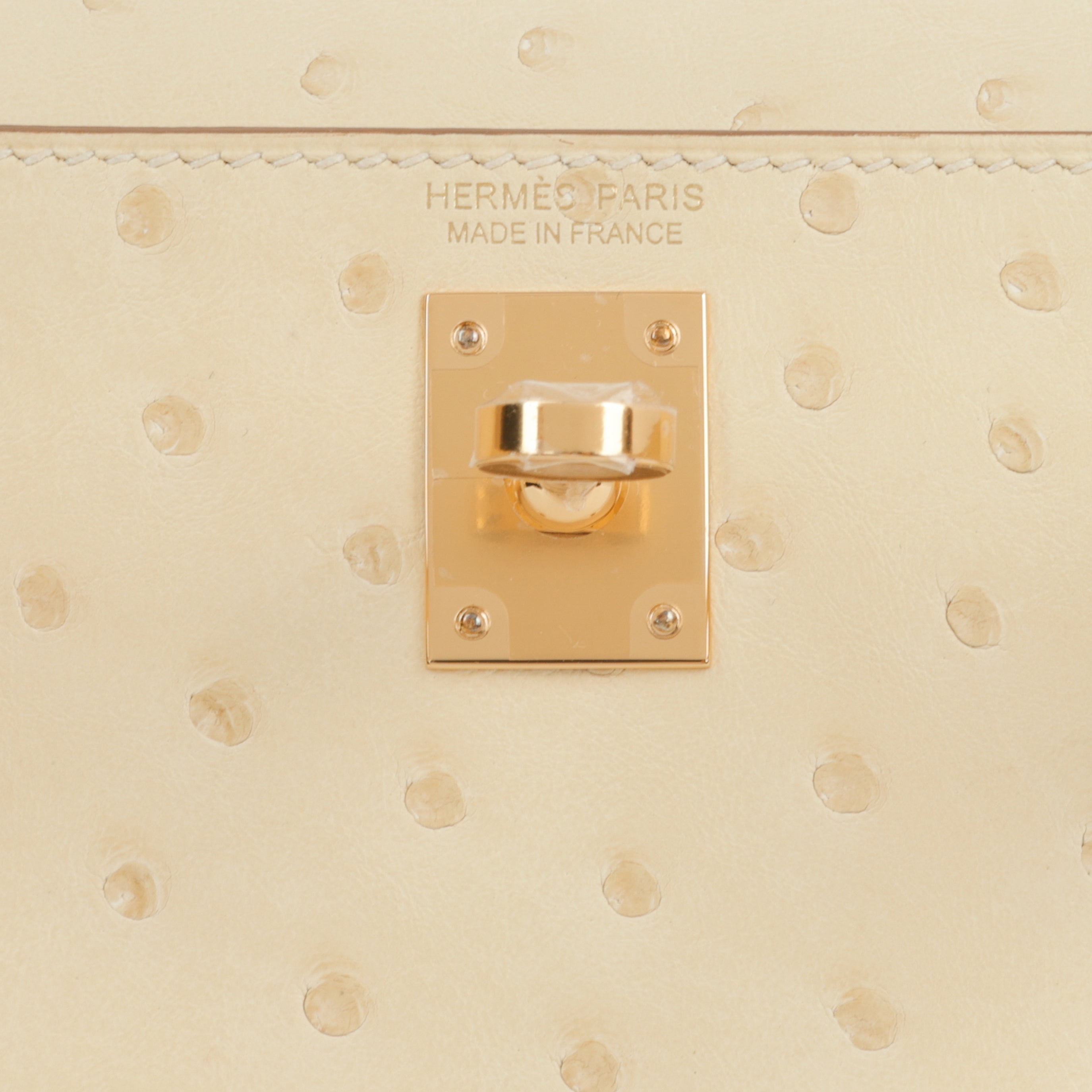 Mini Kelly - Vanille Ostrich | Gold Hardware