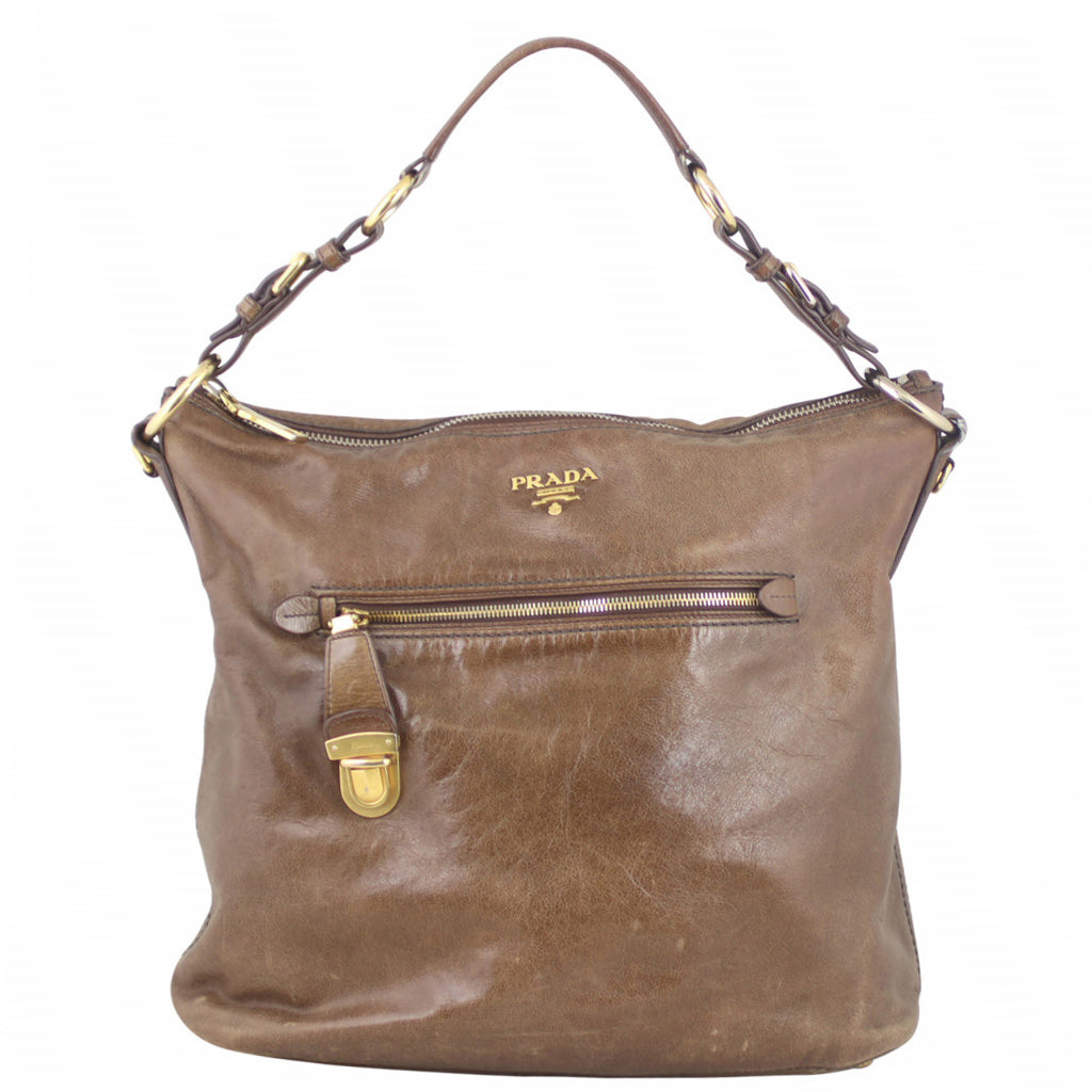 Prada Bruciato Leather Shoulder Bag
