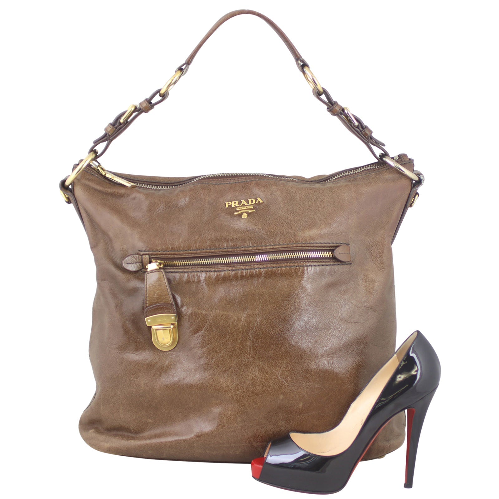 Prada Bruciato Leather Shoulder Bag
