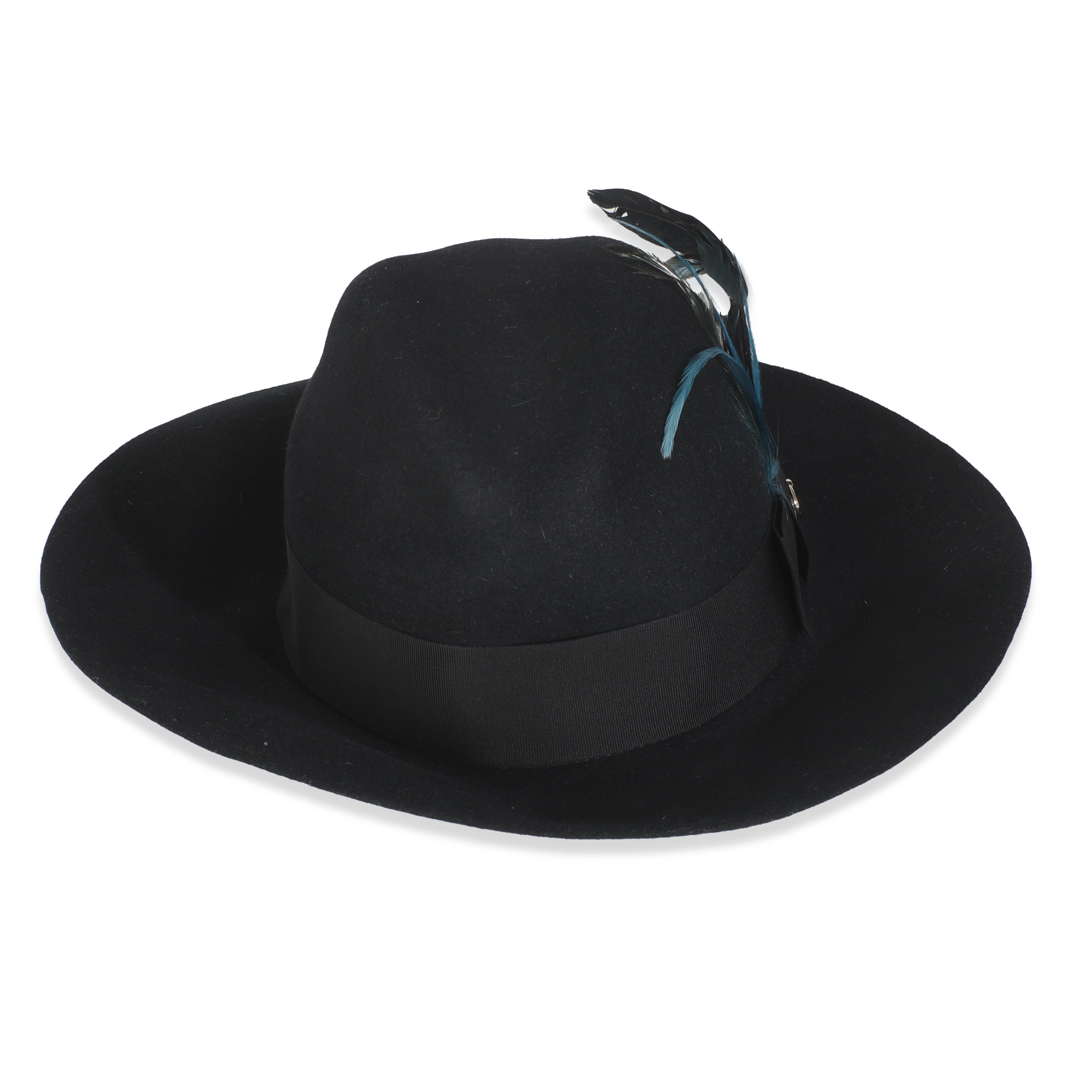Black Cotton Blend GG Feather Trilby Hat L