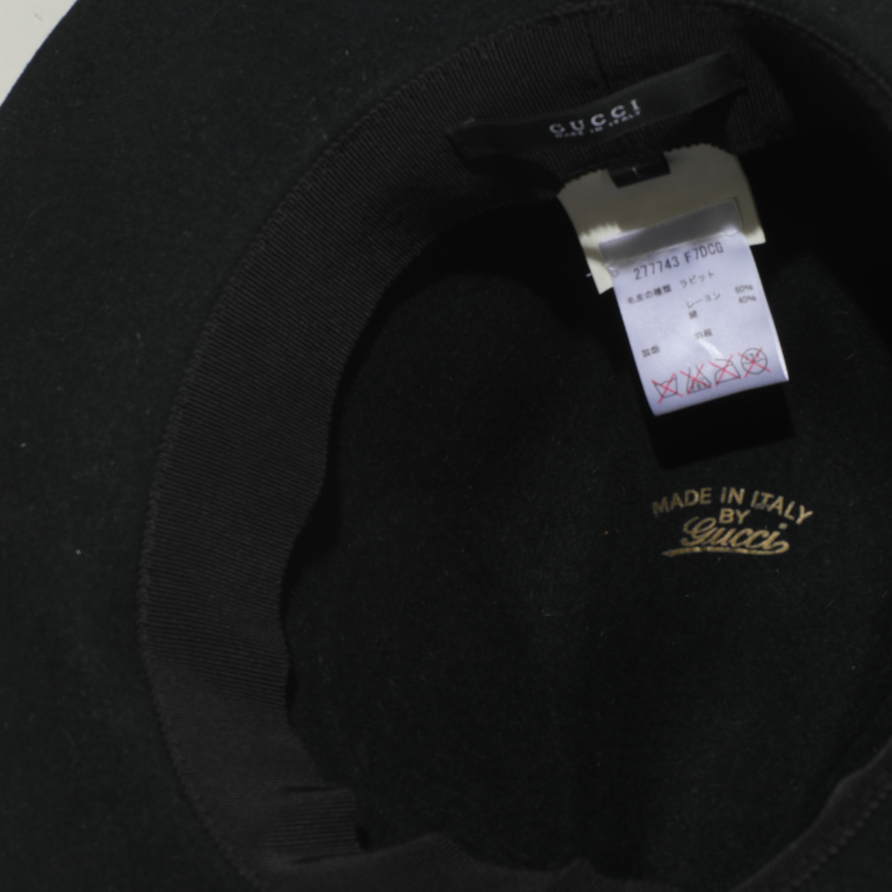 Black Cotton Blend GG Feather Trilby Hat L